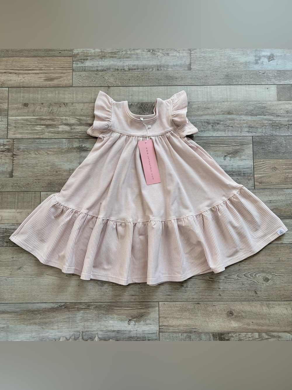 NWT Jane + Jo Girls Emily Dress in Mauve Pink Micro Stripe Size 5